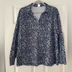 Creation L Printed Blue Shirt Collar Top Sz 16